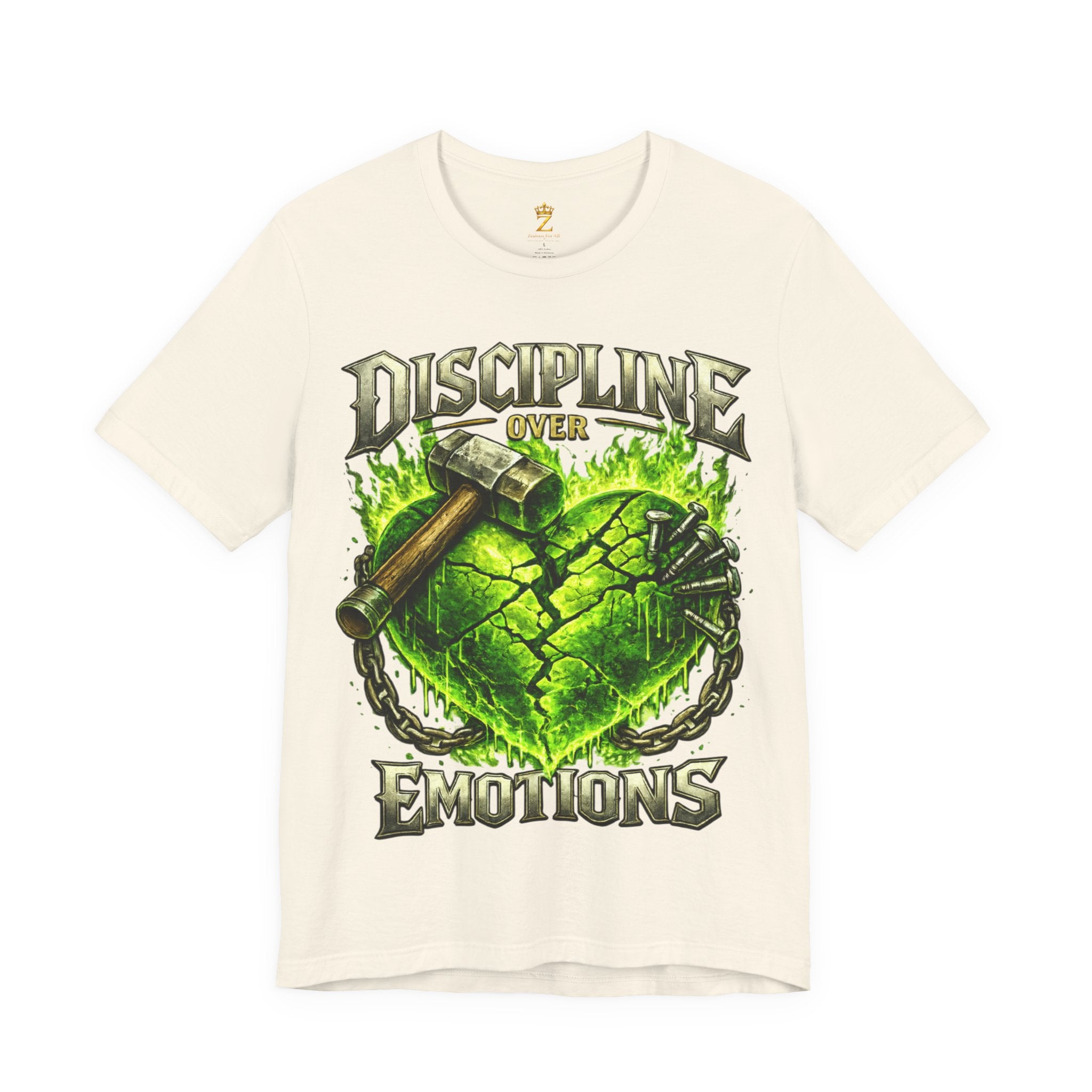 Discipline Over Emotions Premium Graphic T-Shirt (Lime Green Heart) Printify