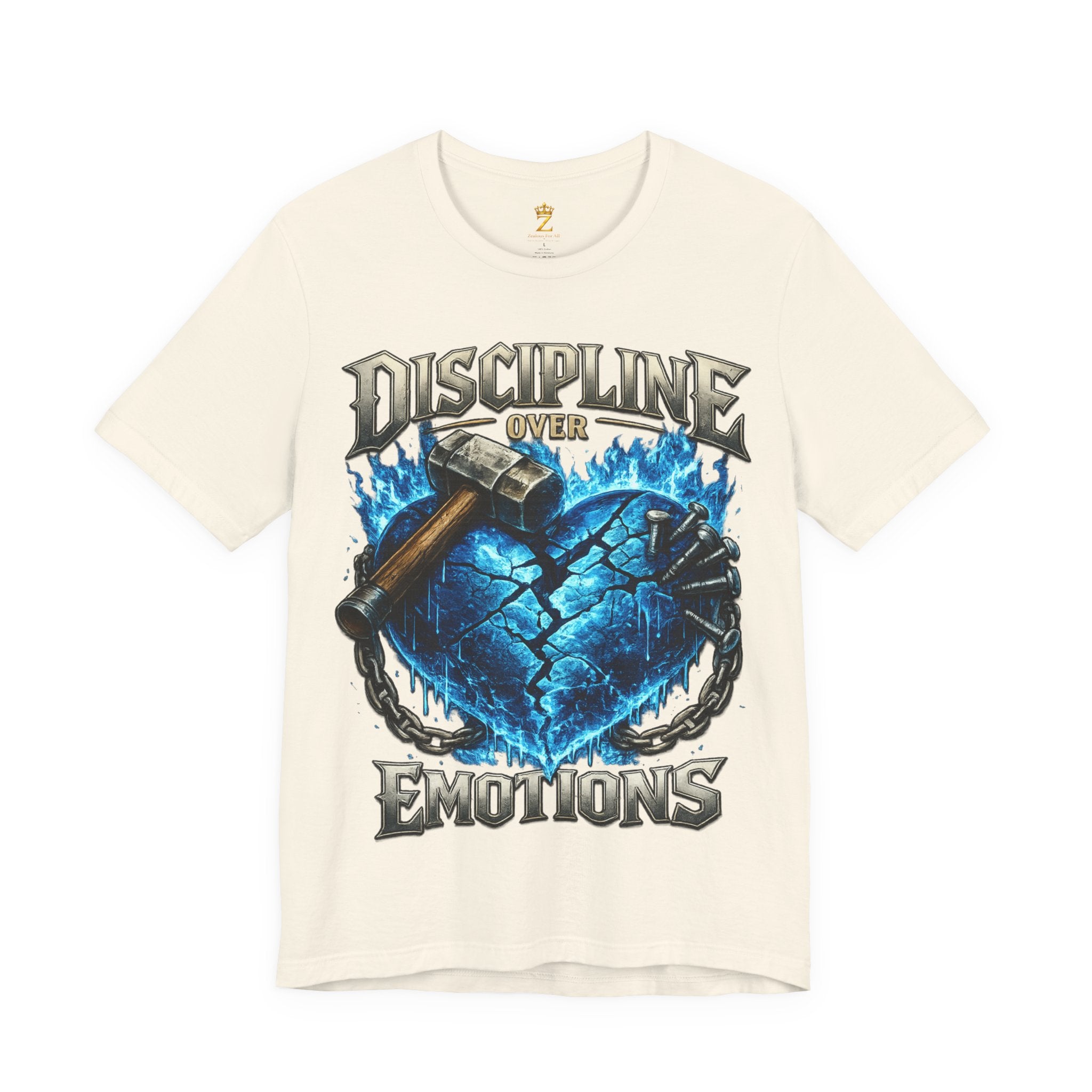 Discipline Over Emotions Premium Graphic T-Shirt (Blue Heart) Printify