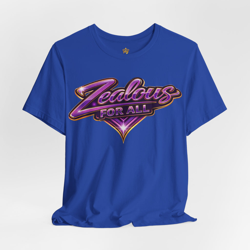 CUSTOM Zealous For All Graphic T-Shirt (Purple & Gold Trim Logo)
