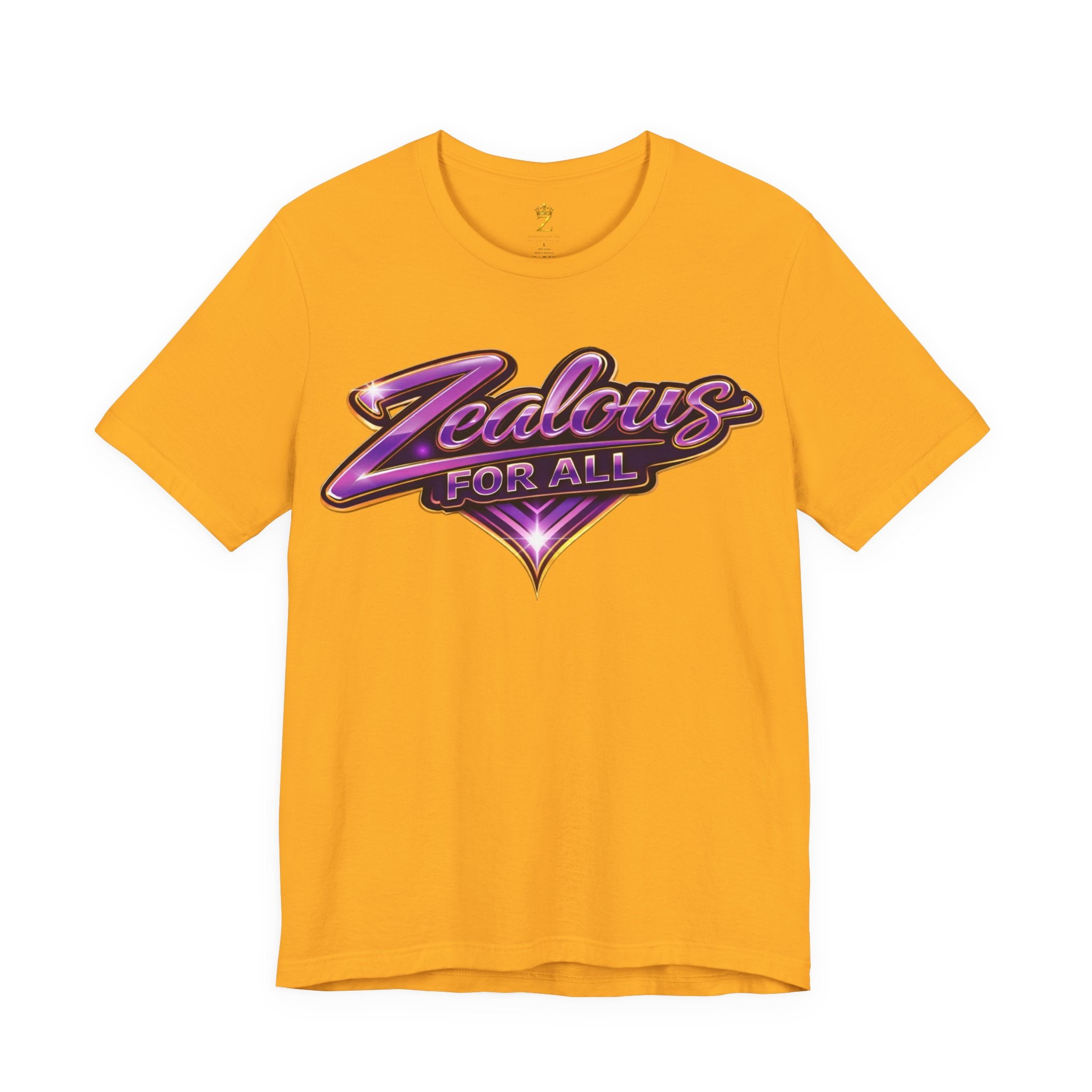 CUSTOM Zealous For All Graphic T-Shirt (Purple & Gold Trim Logo)