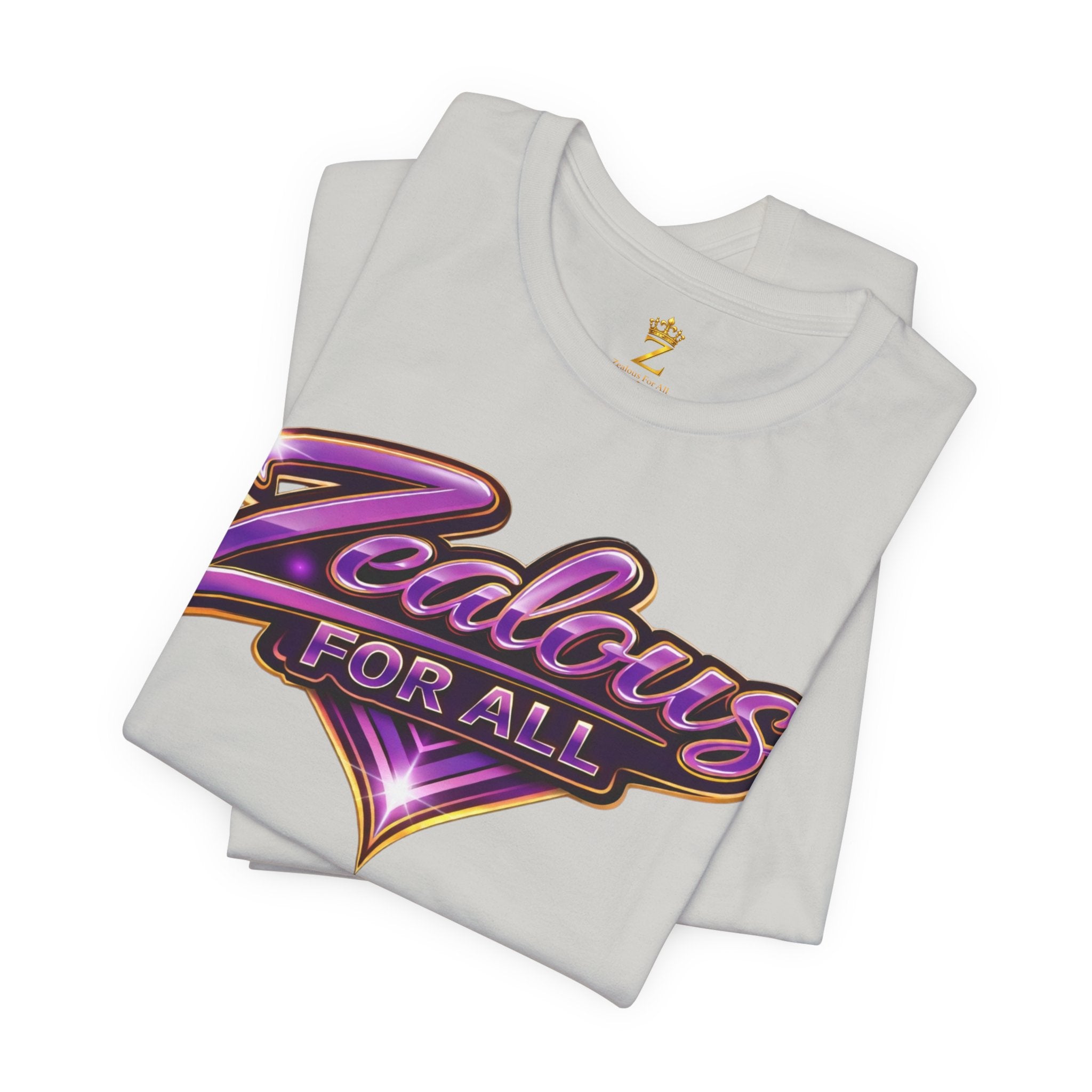 CUSTOM Zealous For All Graphic T-Shirt (Purple & Gold Trim Logo)