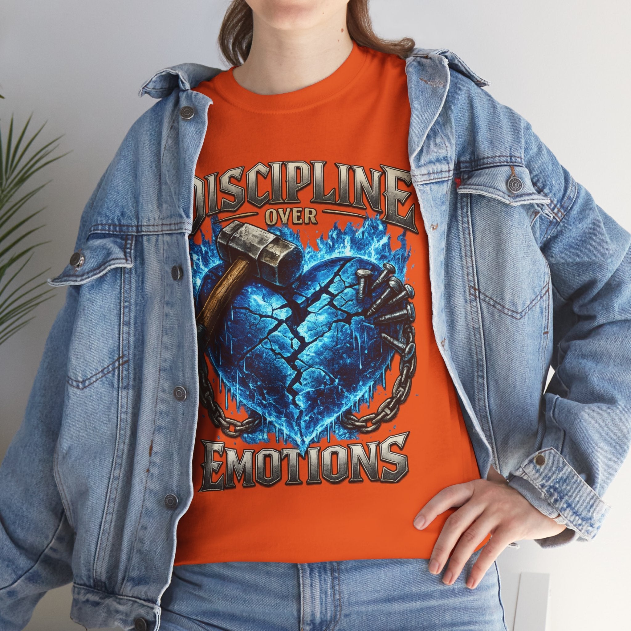 Discipline Over Emotions Graphic T-Shirt (Blue Heart) Printify