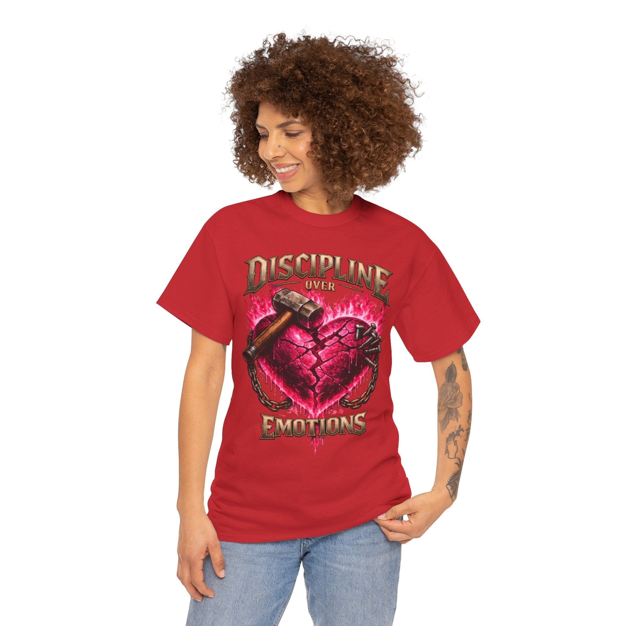 Adult Discipline Over Emotions Graphic T-Shirt (Hot Pink Heart)