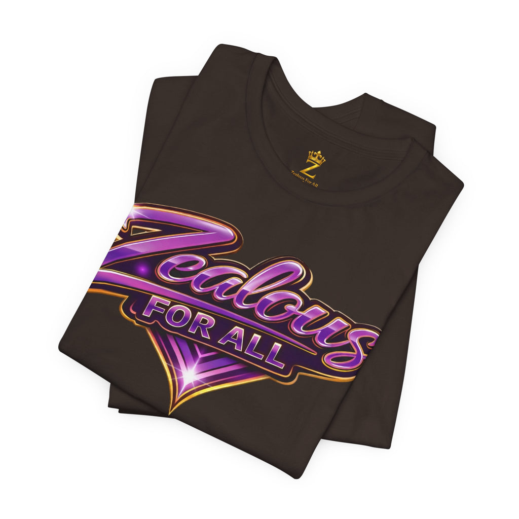 CUSTOM Zealous For All Graphic T-Shirt (Purple & Gold Trim Logo)