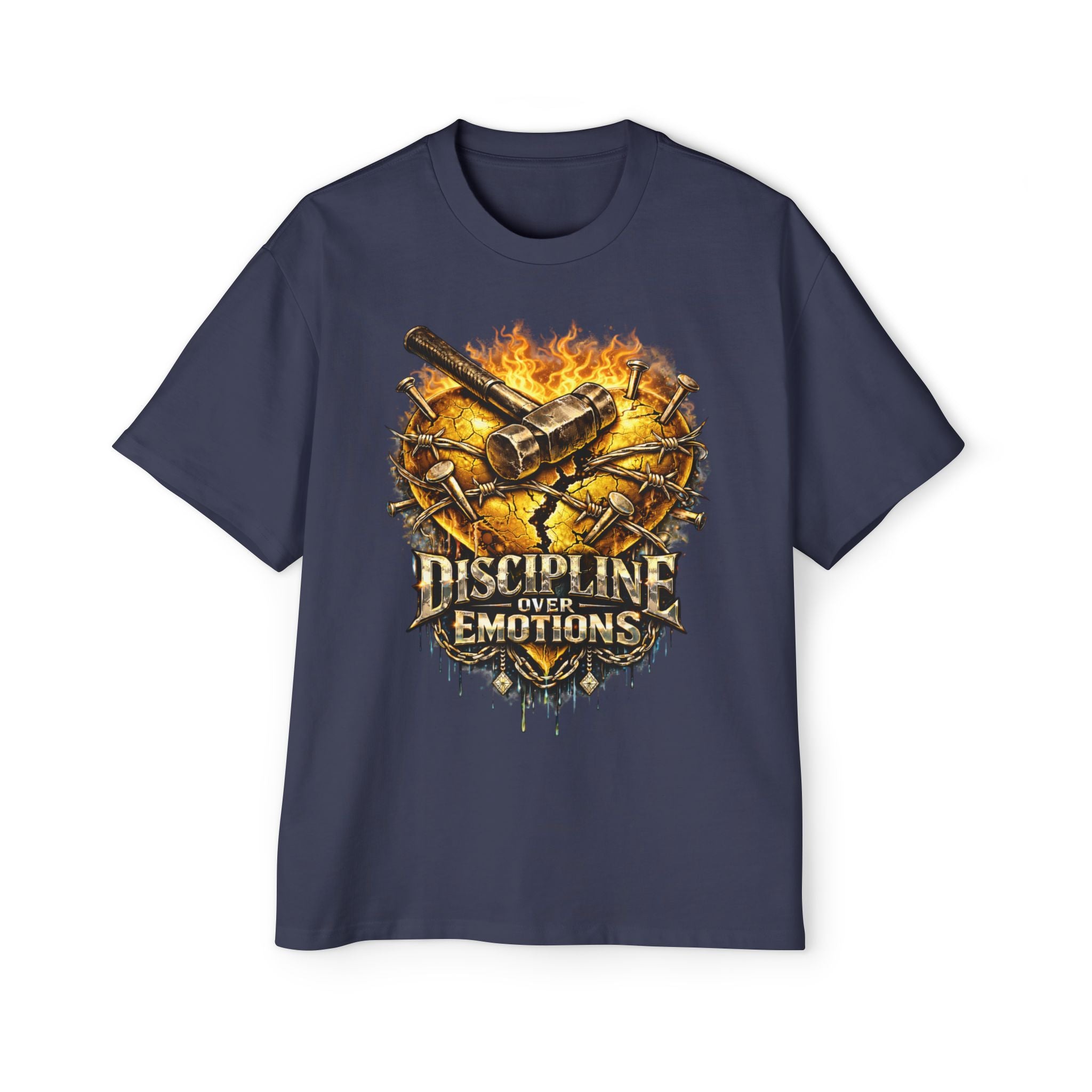 Oversized Discipline Over Emotions Graphic Tee (Gold Heart) Printify