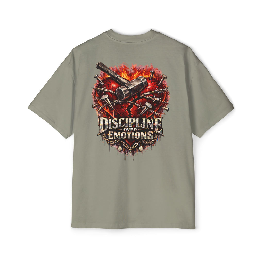 Oversized Discipline Over Emotions (Back) Graphic Tee (Red Heart) Printify
