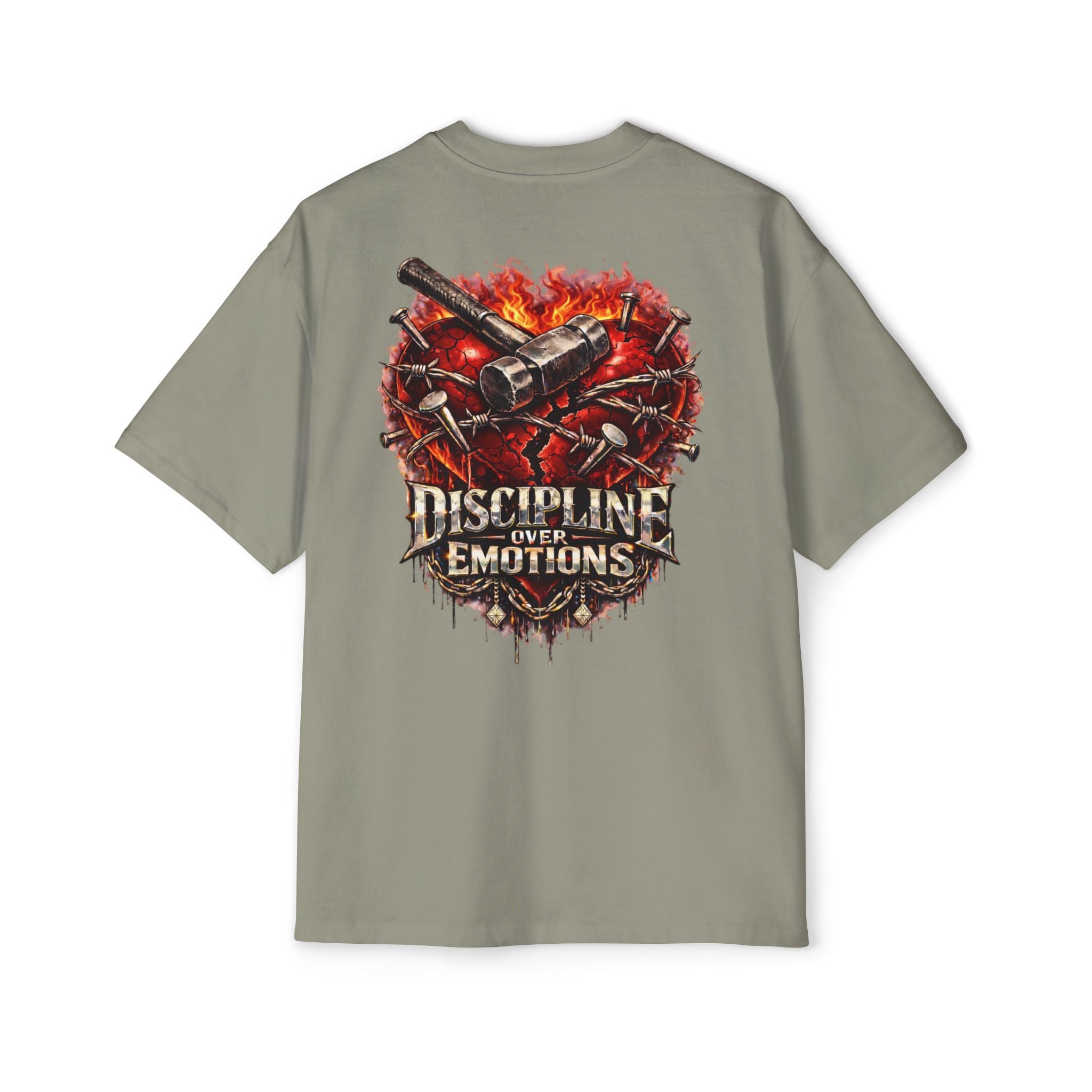 Oversized Discipline Over Emotions (Back) Graphic Tee (Red Heart) Printify