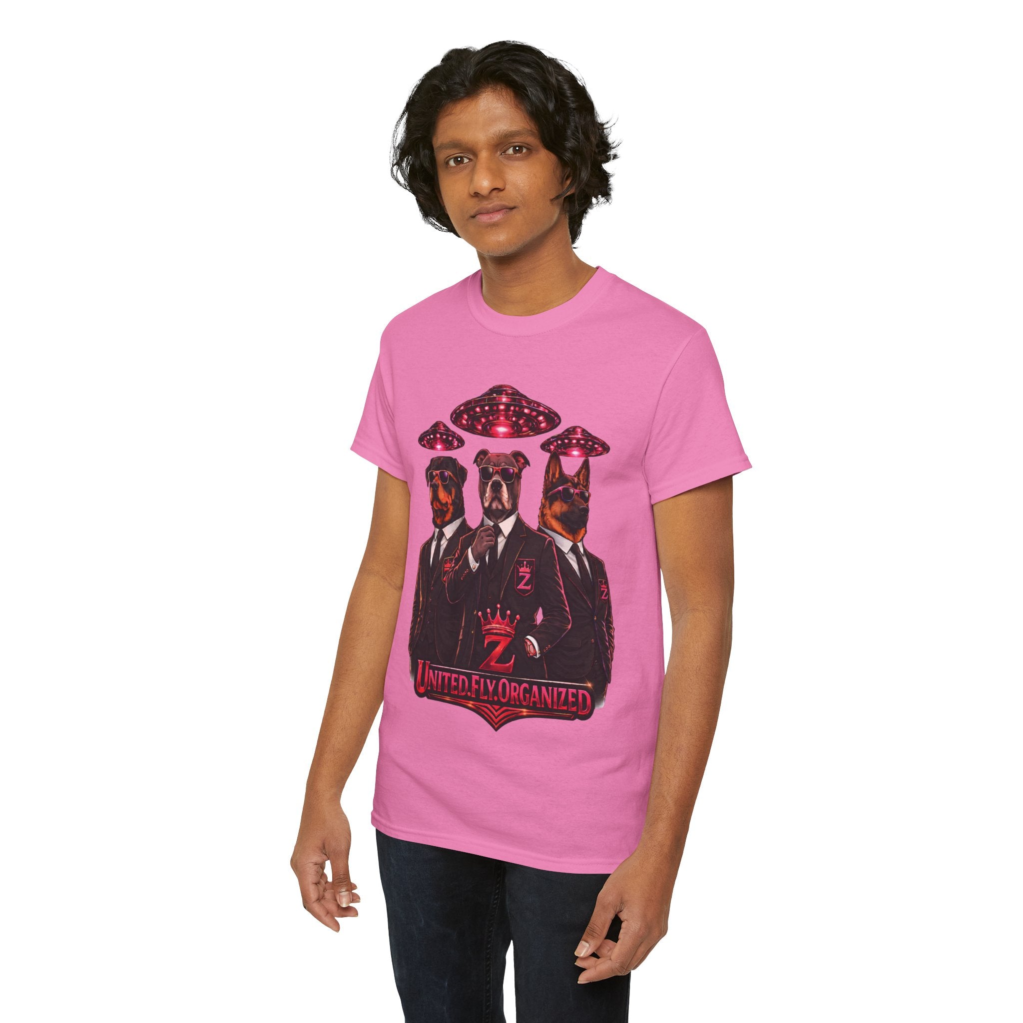 Adult "United. Fly. Organized." Graphic Tee (Hot Pink) Printify