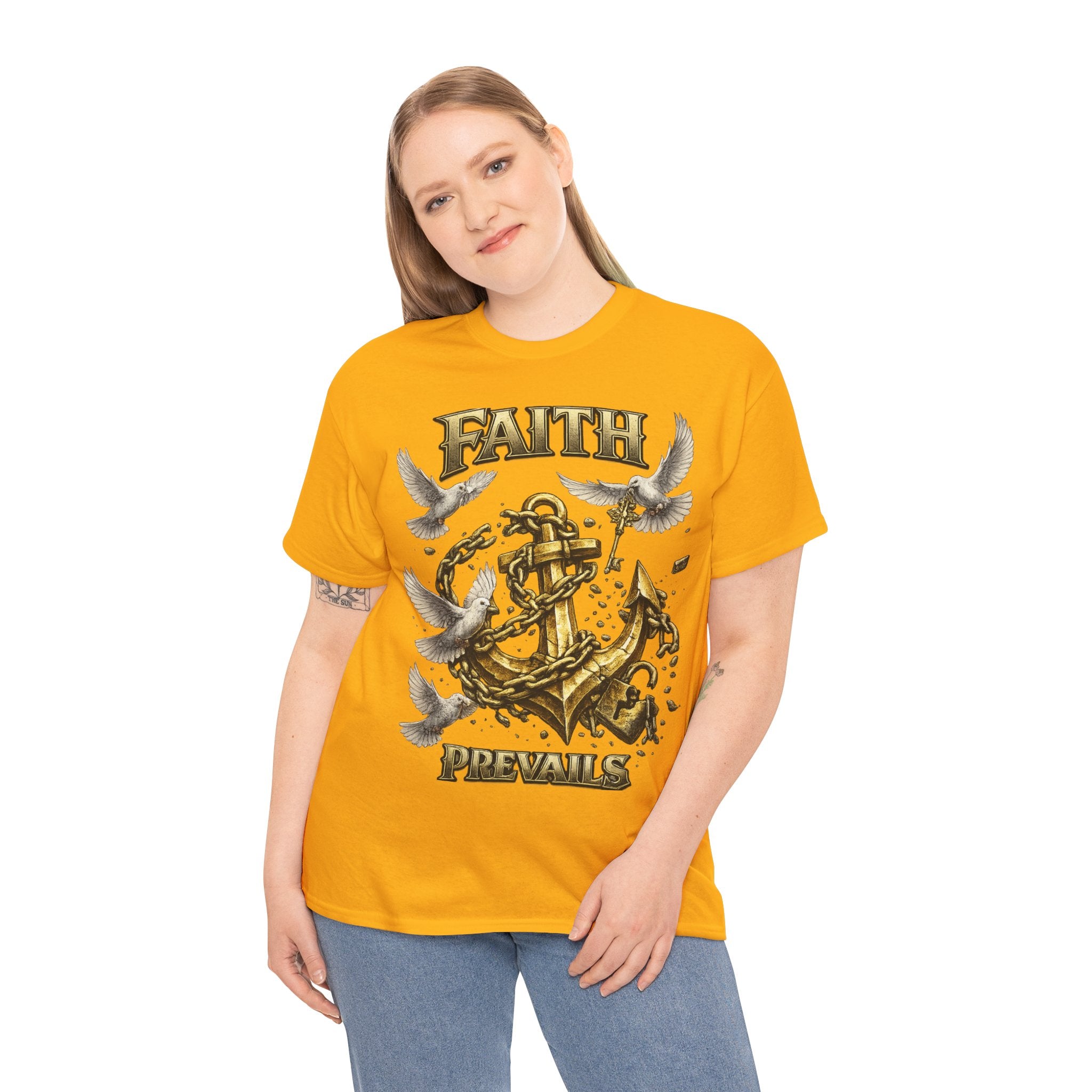 Adult Faith Prevails Anchor T-Shirt (Gold Anchor) Printify