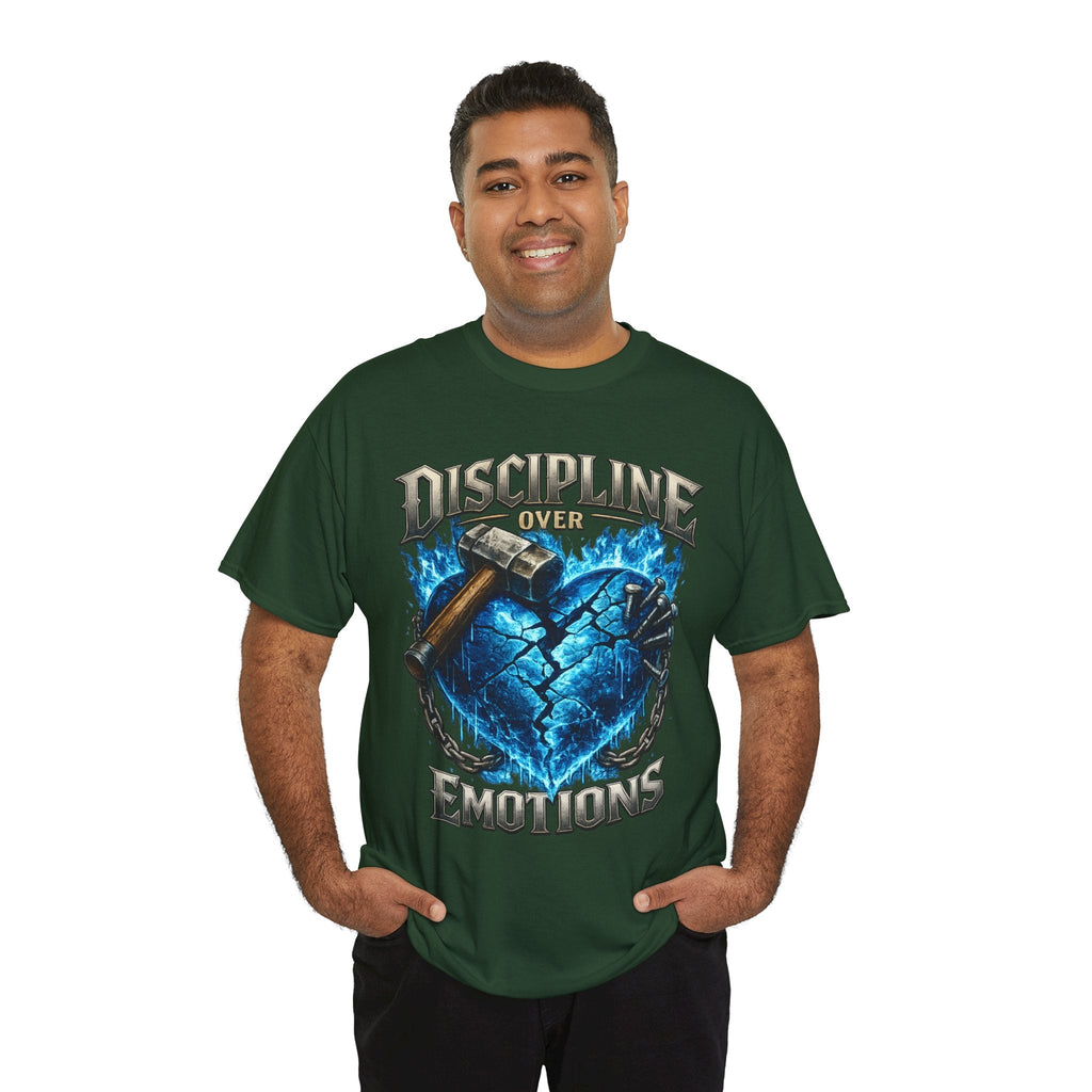 Discipline Over Emotions Graphic T-Shirt (Blue Heart) Printify