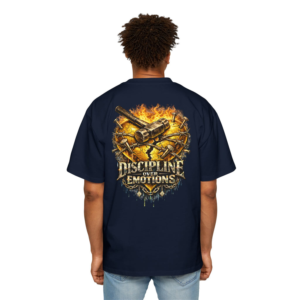 Oversized Discipline Over Emotions (Back) Graphic Tee (Gold Heart) Printify