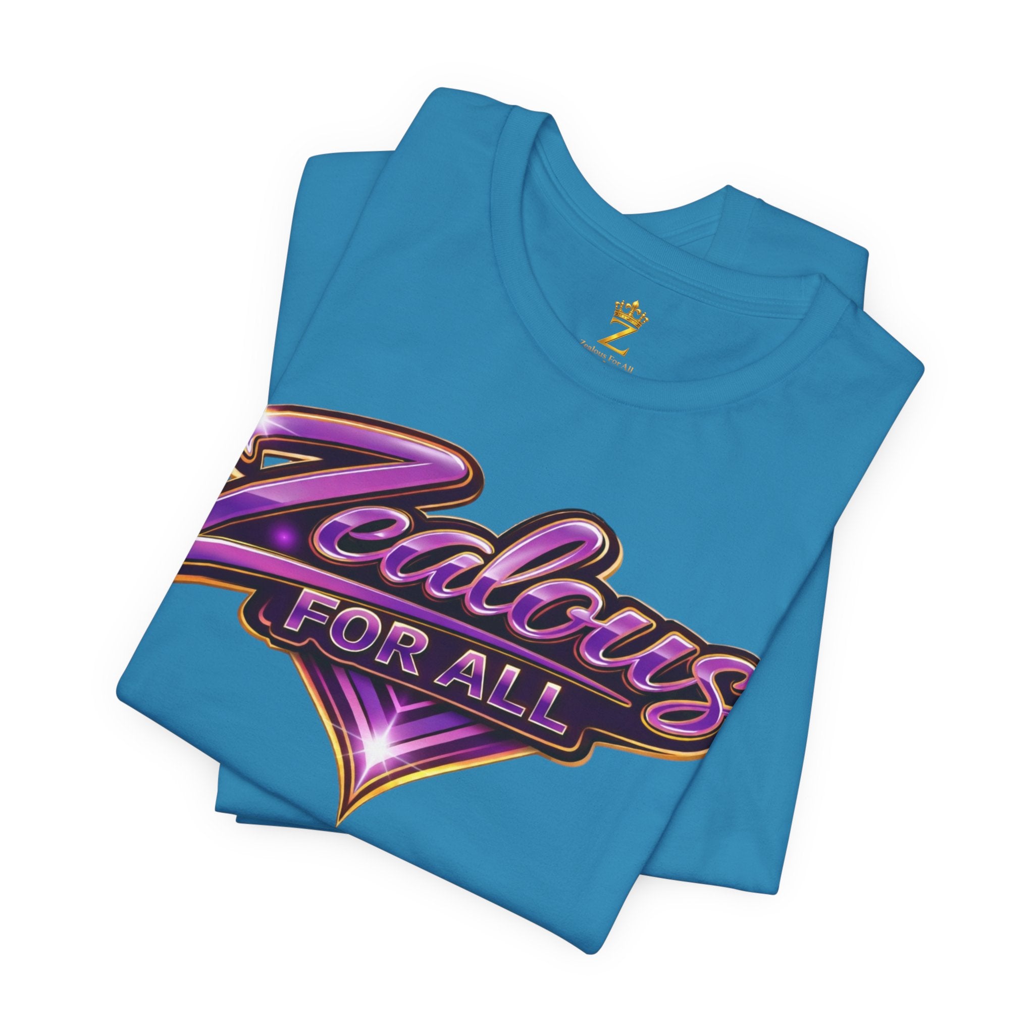 CUSTOM Zealous For All Graphic T-Shirt (Purple & Gold Trim Logo)