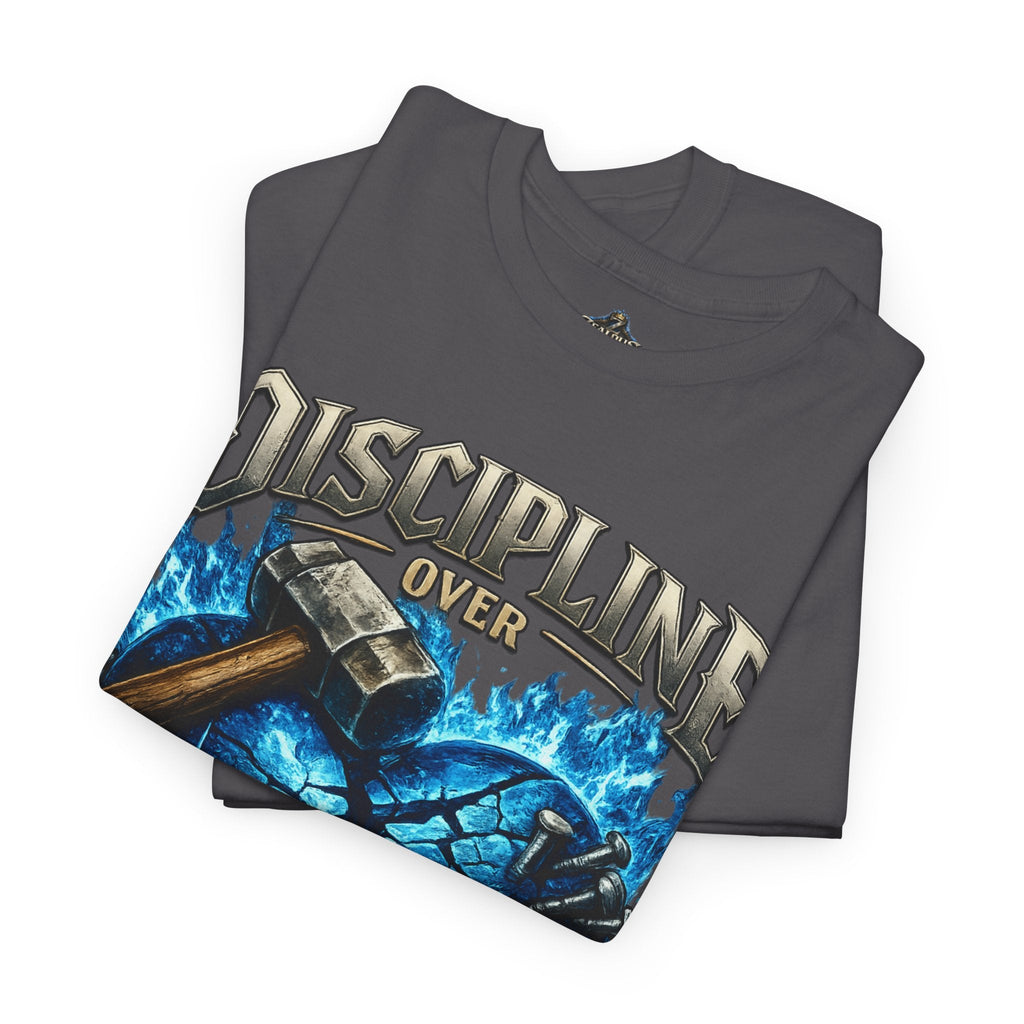 Discipline Over Emotions Graphic T-Shirt (Blue Heart) Printify