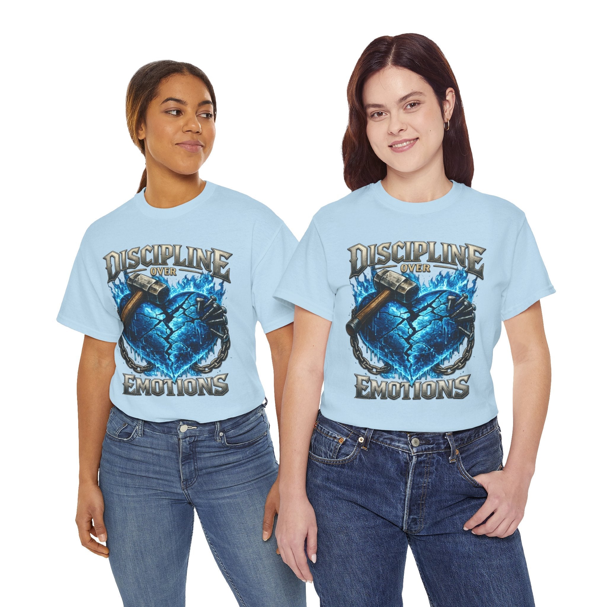Discipline Over Emotions Graphic T-Shirt (Blue Heart) Printify
