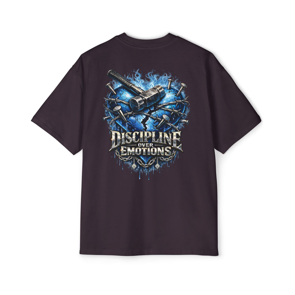 Oversized Discipline Over Emotions (Back) Graphic Tee (Blue Heart) Printify