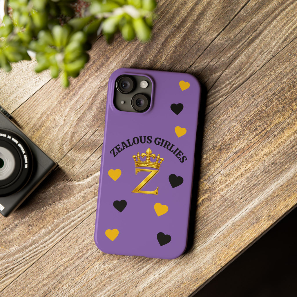 Zealous Girlies 'Z' Crown Slim Phone Case — Purple & Gold Heart Design Printify
