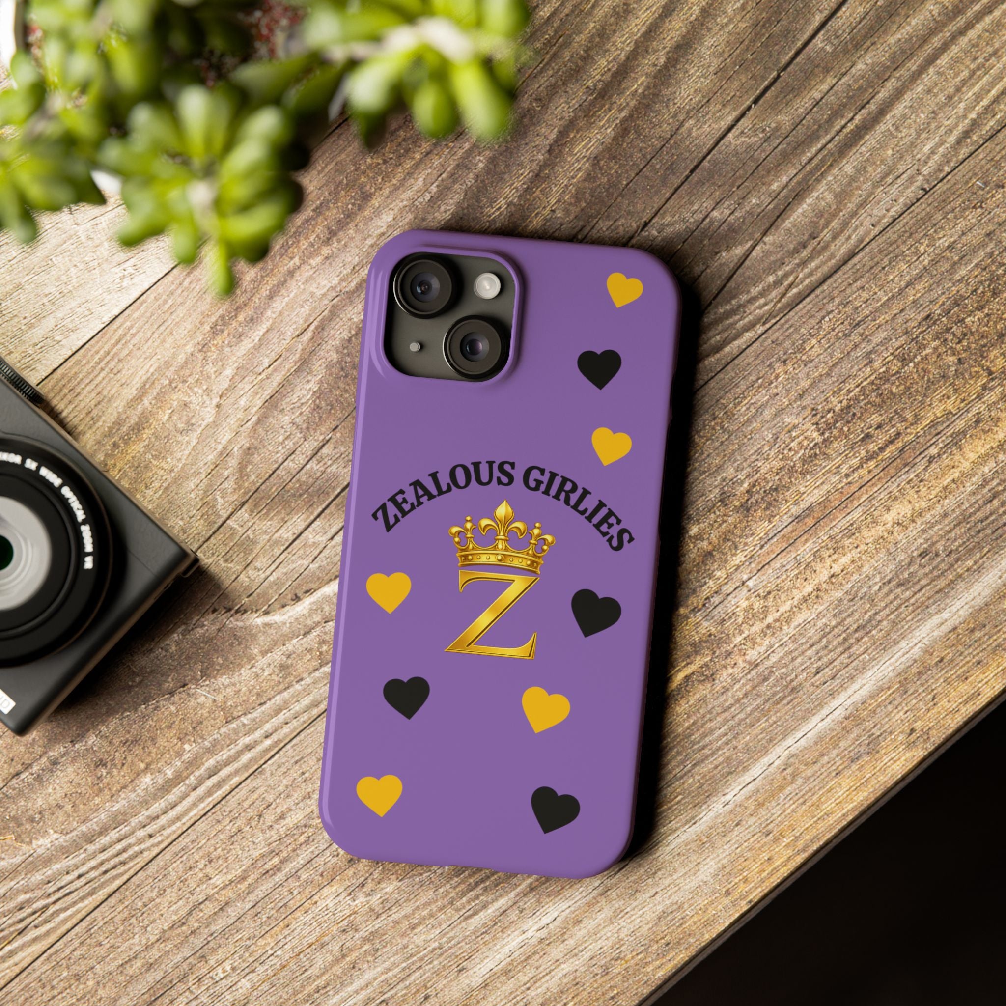 Zealous Girlies 'Z' Crown Slim Phone Case — Purple & Gold Heart Design Printify