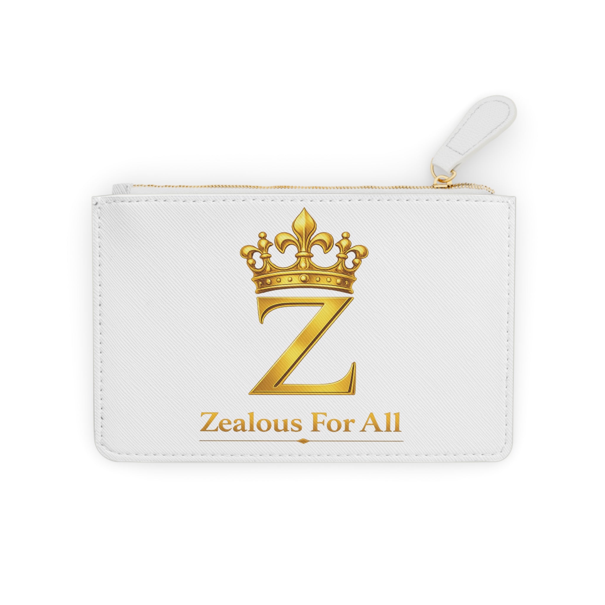 ZFA Clutch Bag — 'Zealous For All' Gold Crown Logo Leather Wristlet Printify
