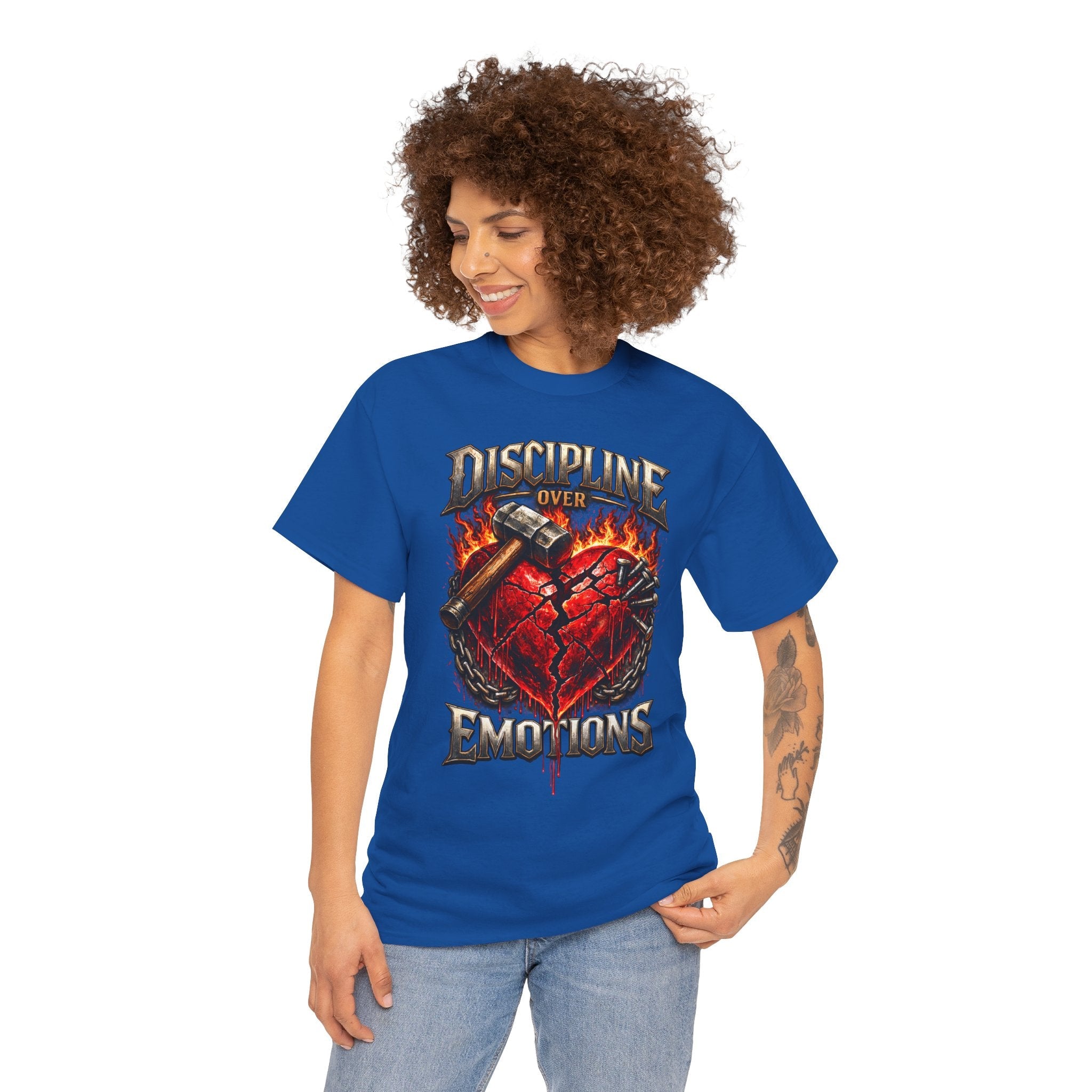 Discipline Over Emotions Graphic T-Shirt (Red Heart) Printify