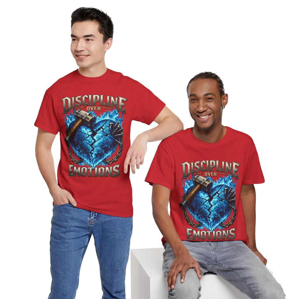 Discipline Over Emotions Graphic T-Shirt (Blue Heart) Printify