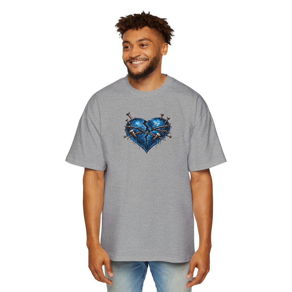 Oversized Discipline Over Emotions (Back) Graphic Tee (Blue Heart) Printify