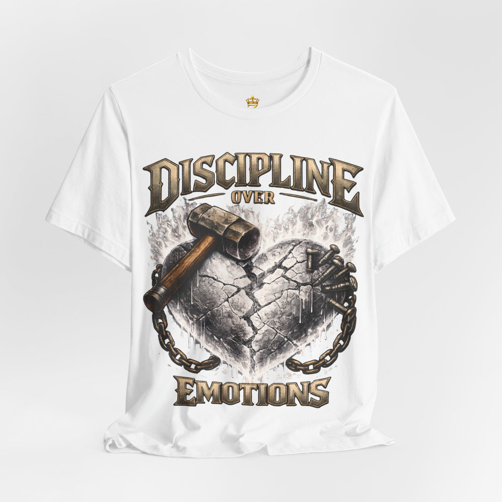 Discipline Over Emotions Premium Graphic T-Shirt (White Heart) Printify