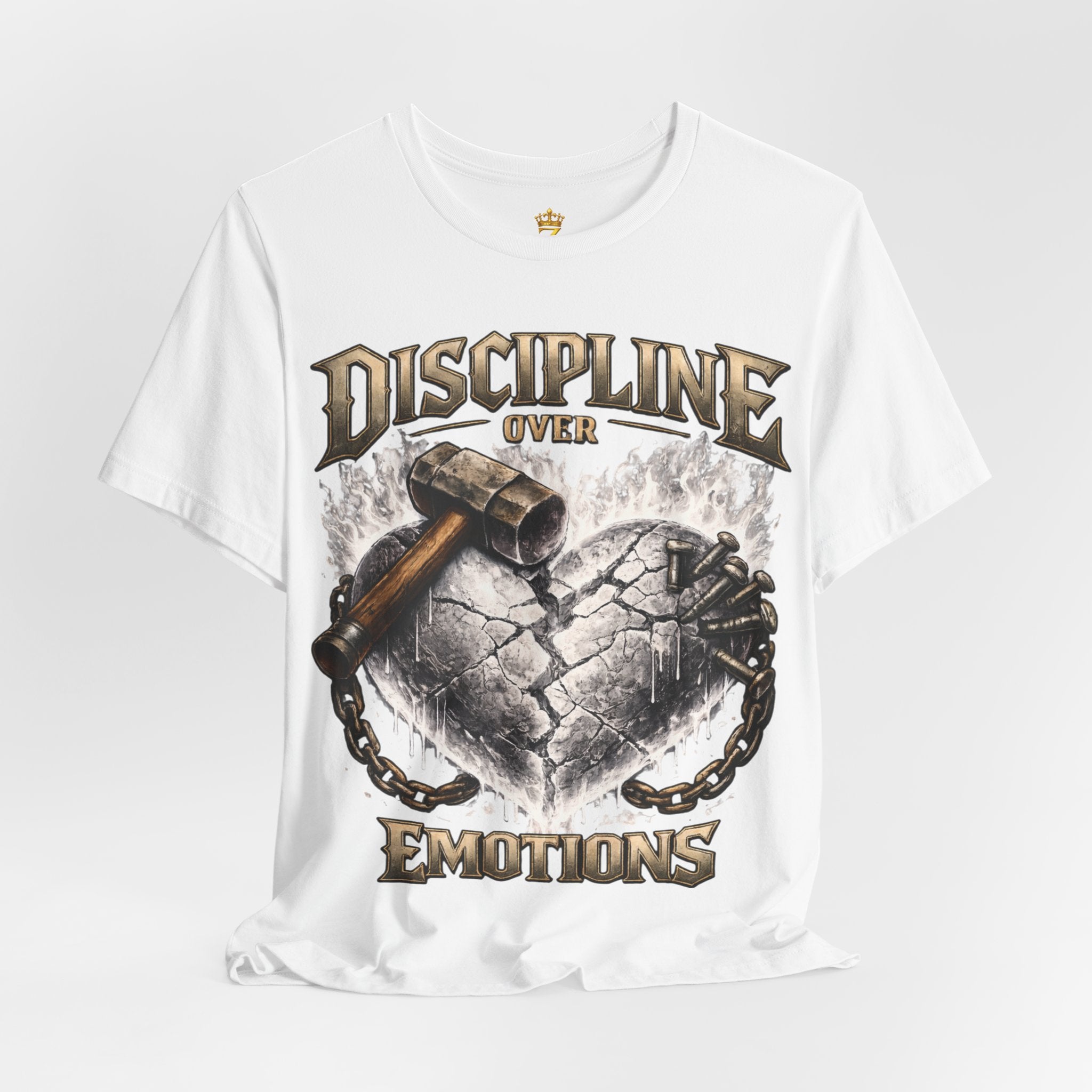 Discipline Over Emotions Premium Graphic T-Shirt (White Heart) Printify
