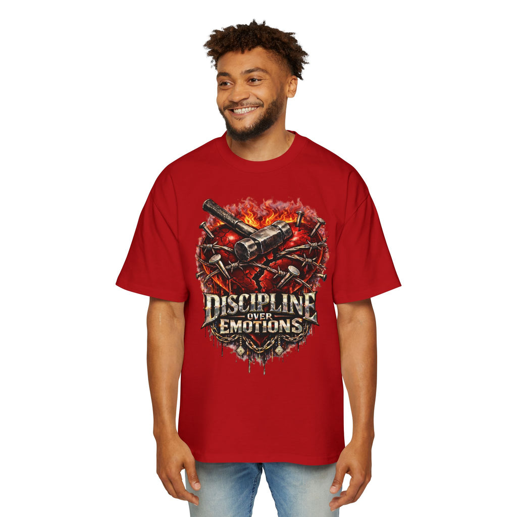 Oversized Discipline Over Emotions Graphic Tee (Front Red Heart) Printify