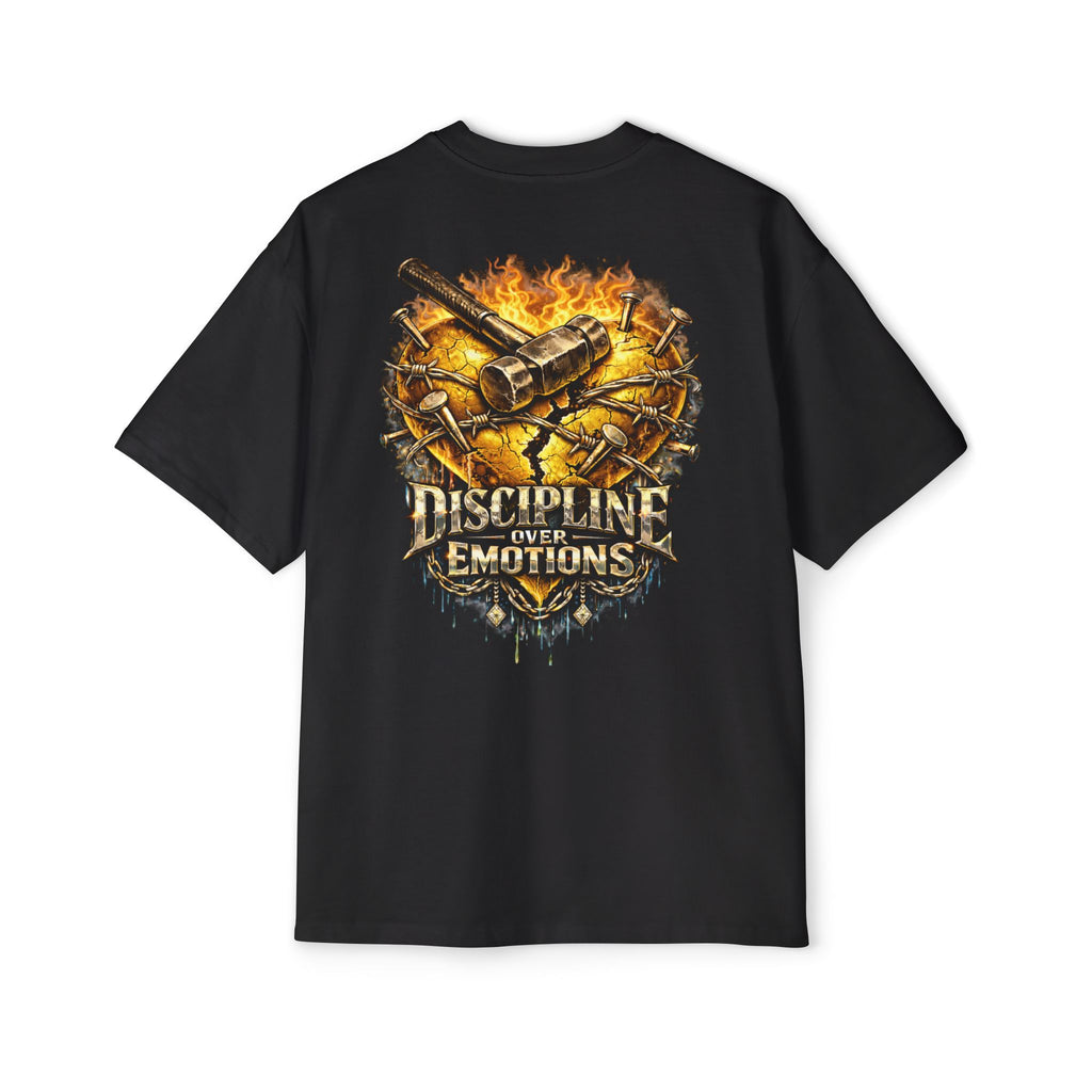 Oversized Discipline Over Emotions (Back) Graphic Tee (Gold Heart) Printify