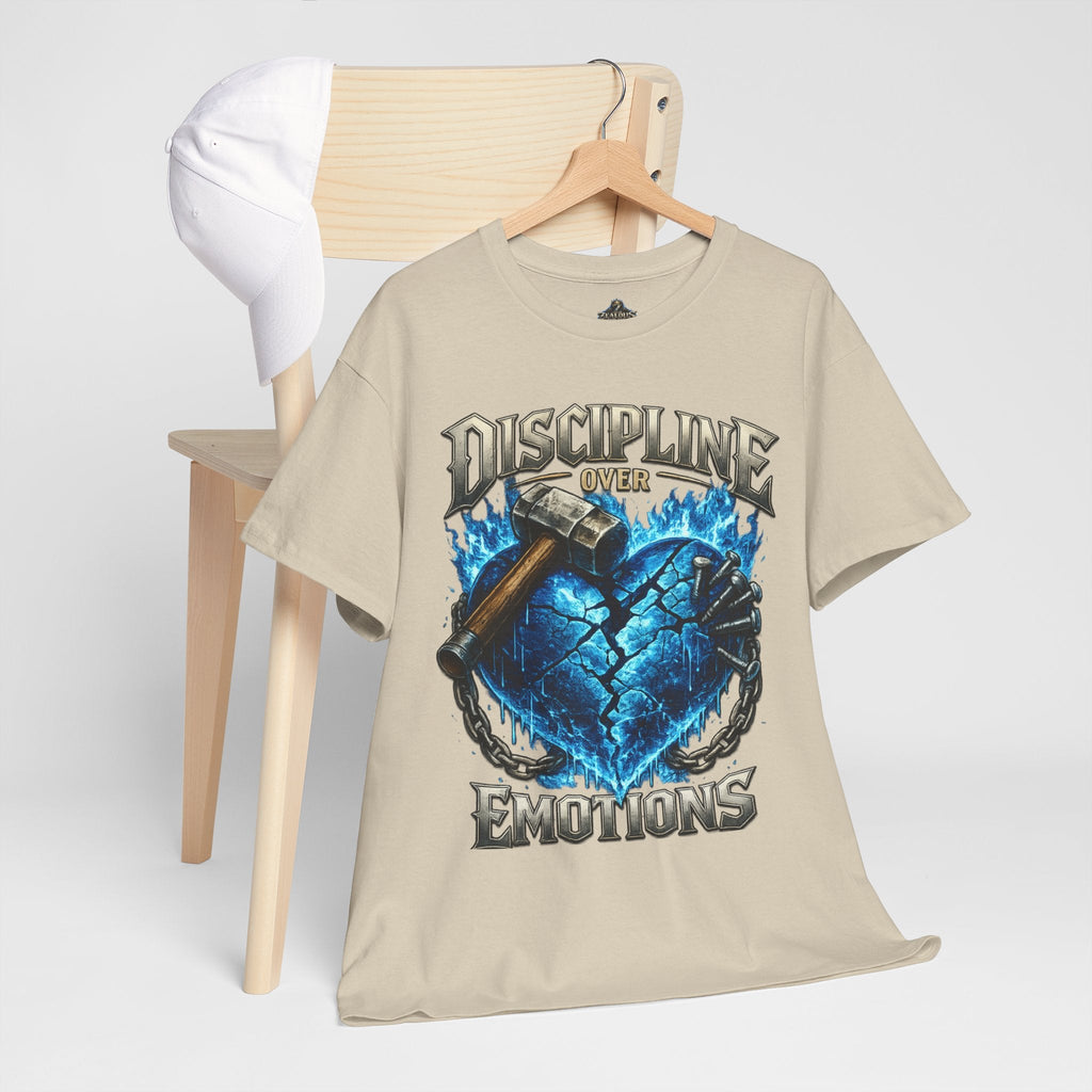 Discipline Over Emotions Graphic T-Shirt (Blue Heart) Printify