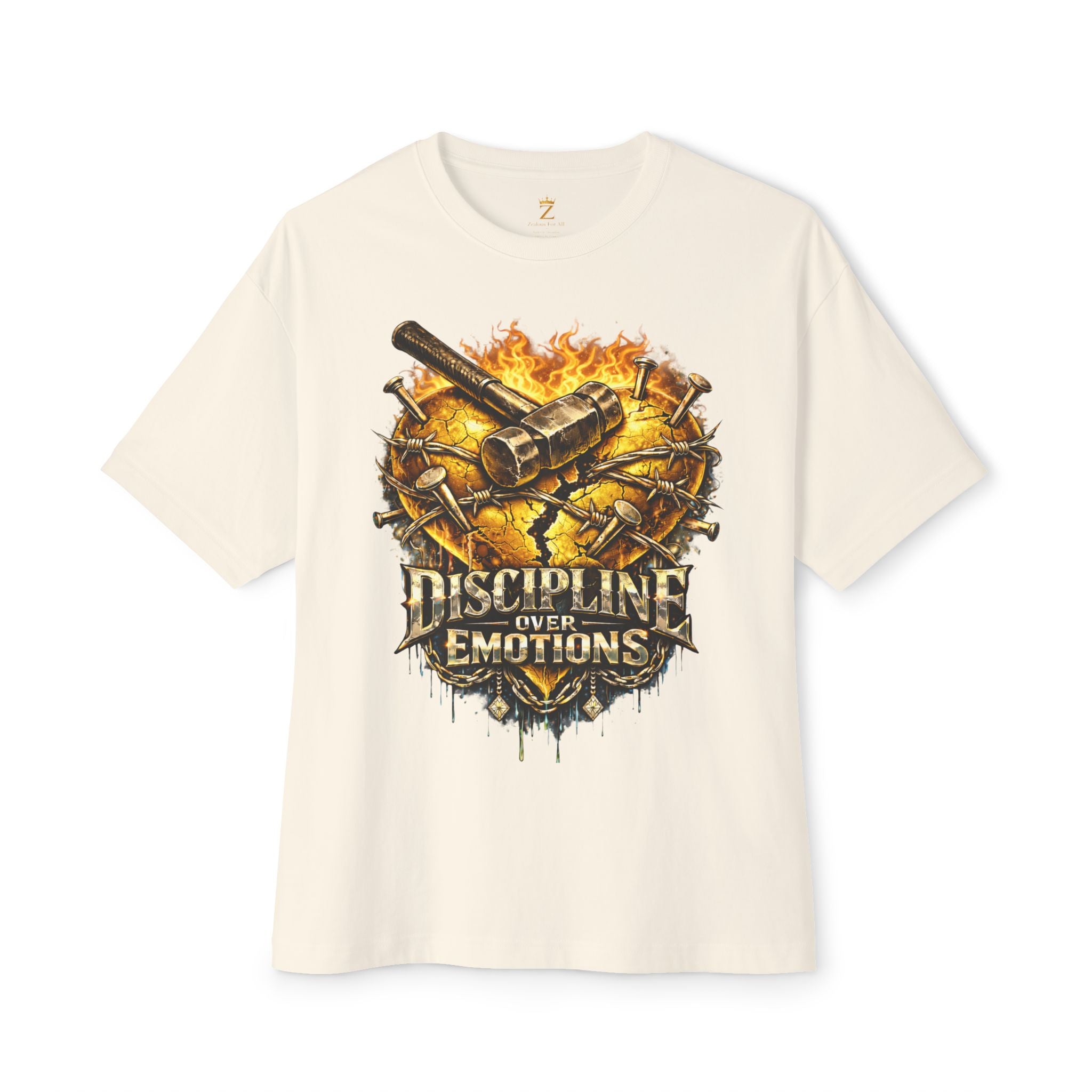 Adult *Oversized* Discipline Over Emotions Graphic Tee (Gold Heart) - Zealous For All
