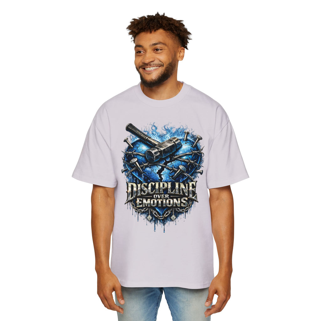 Oversized Discipline Over Emotions Graphic T-Shirt (Blue Heart) Printify