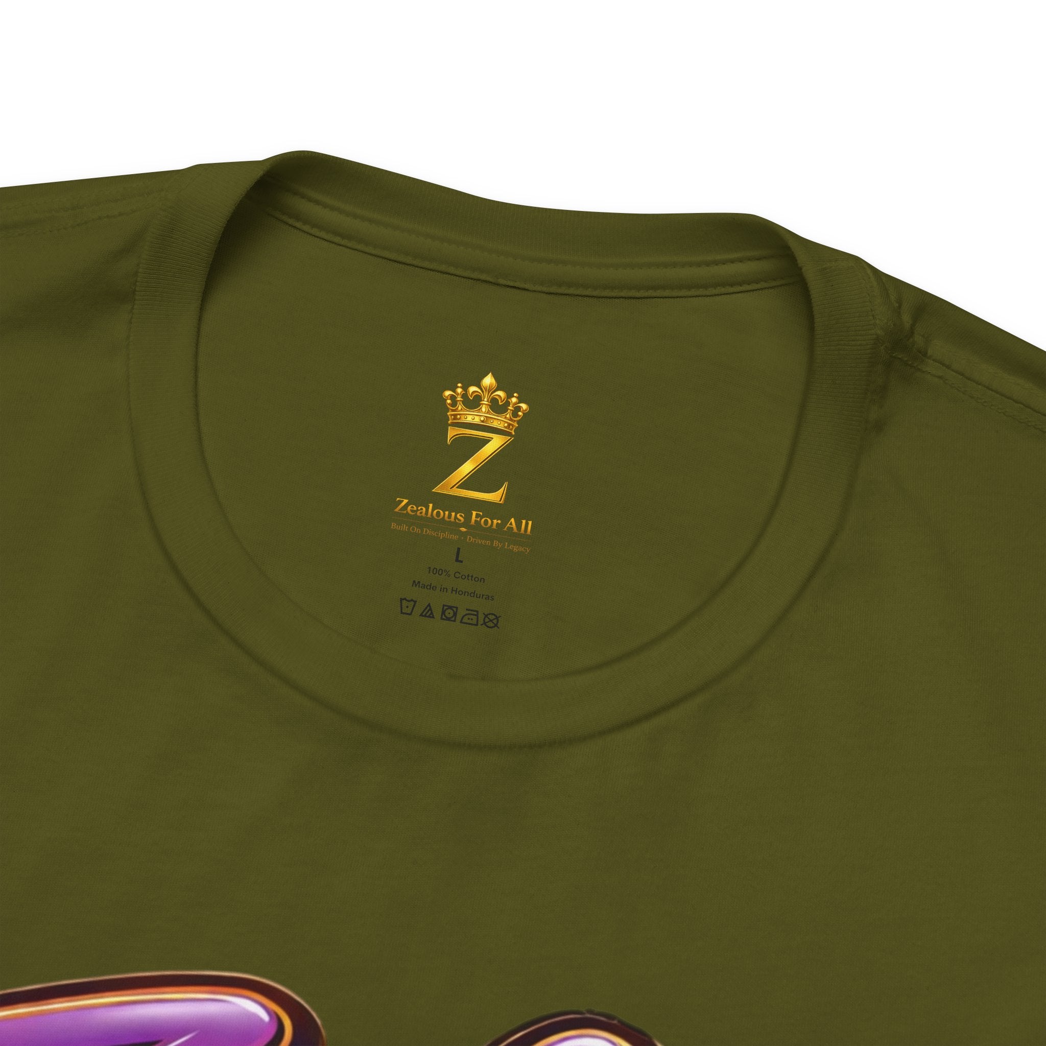 CUSTOM Zealous For All Graphic T-Shirt (Purple & Gold Trim Logo)