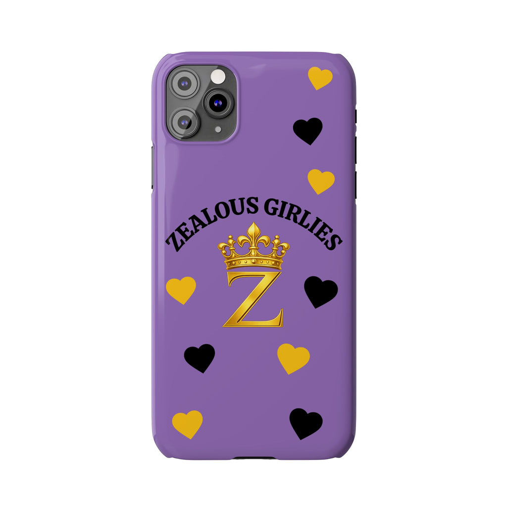 Zealous Girlies 'Z' Crown Slim Phone Case — Purple & Gold Heart Design Printify
