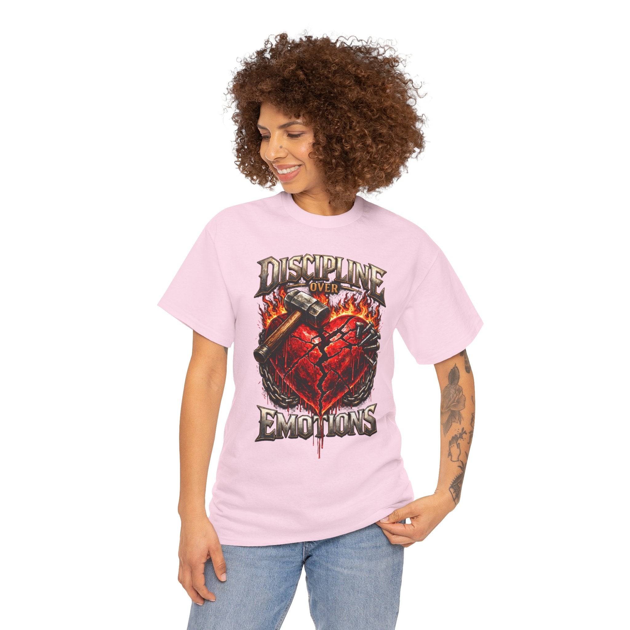Discipline Over Emotions Graphic T-Shirt (Red Heart) Printify