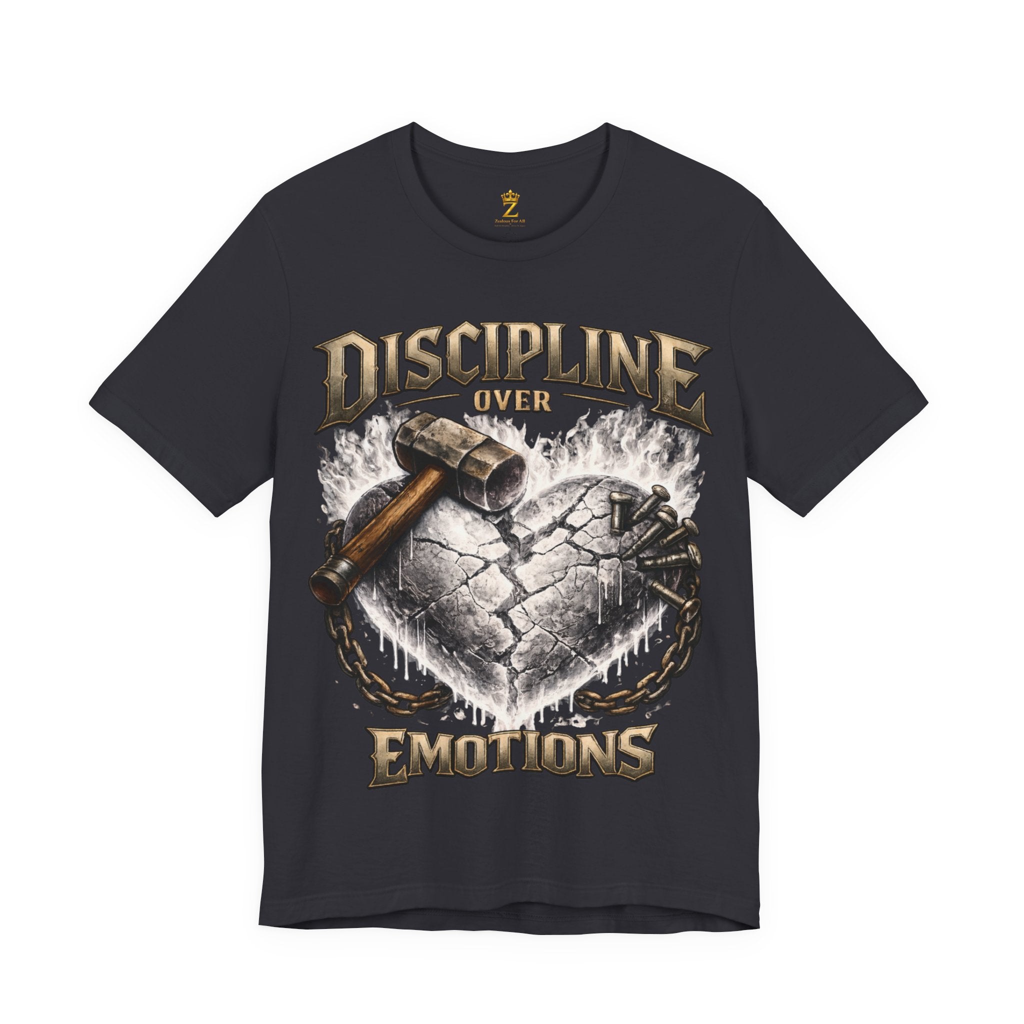 Discipline Over Emotions Premium Graphic T-Shirt (White Heart) Printify