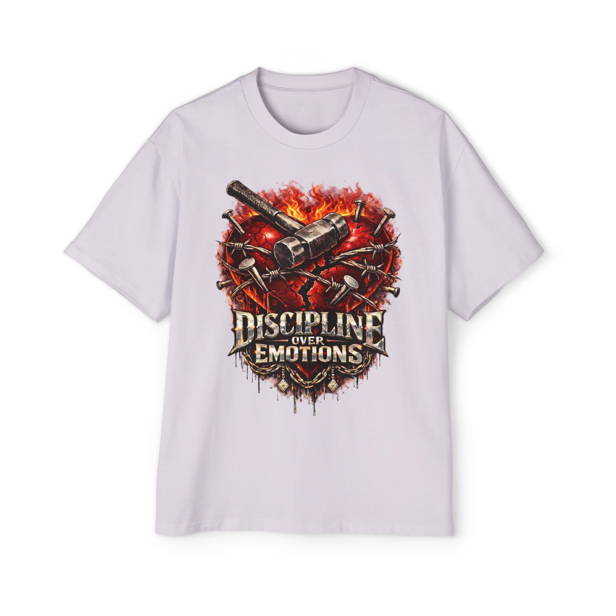 Oversized Discipline Over Emotions Graphic Tee (Front Red Heart) Printify