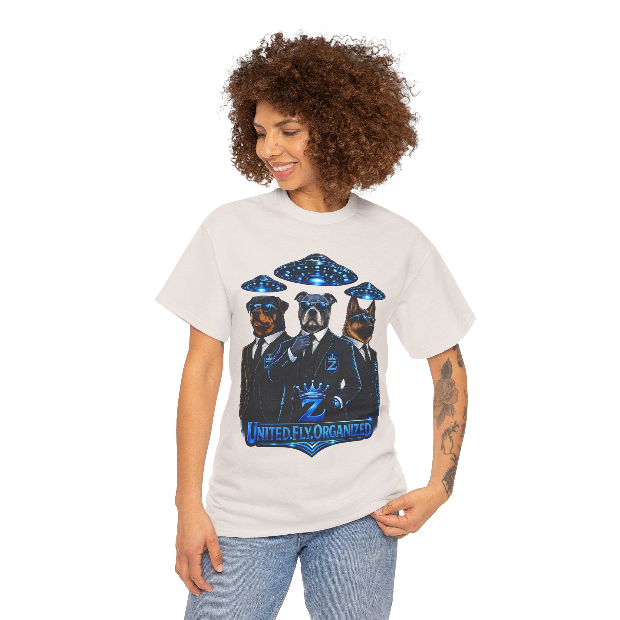 Adult "United. Fly. Organized." Graphic Tee (Blue) Printify