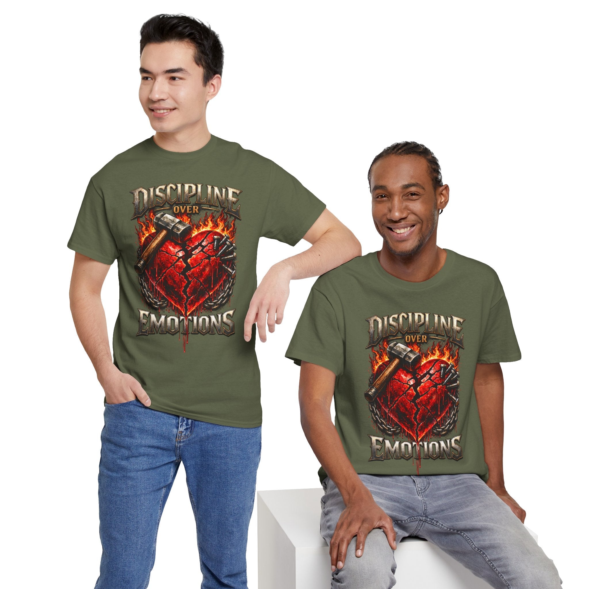 Discipline Over Emotions Graphic T-Shirt (Red Heart) Printify