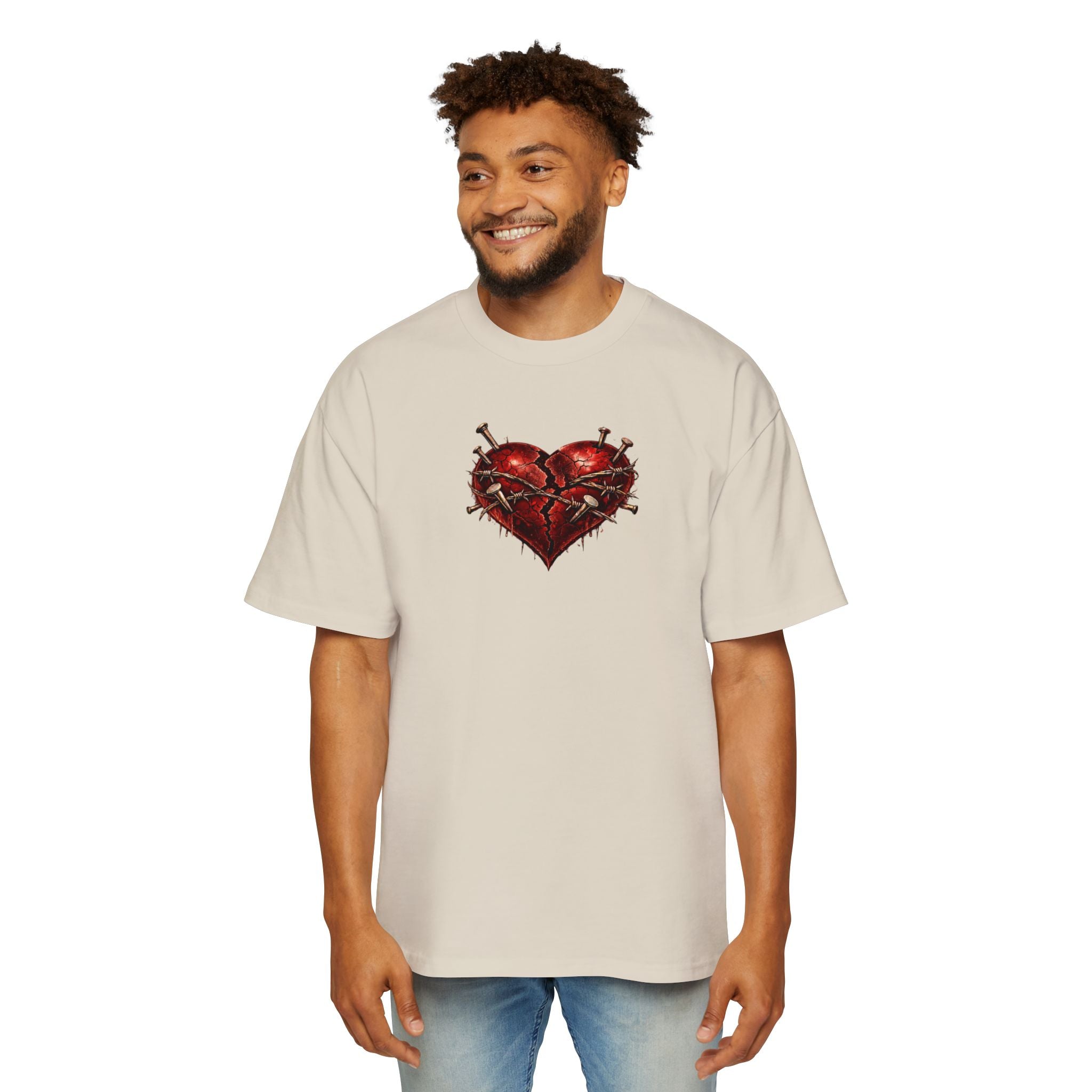 Oversized Discipline Over Emotions (Back) Graphic Tee (Red Heart) Printify