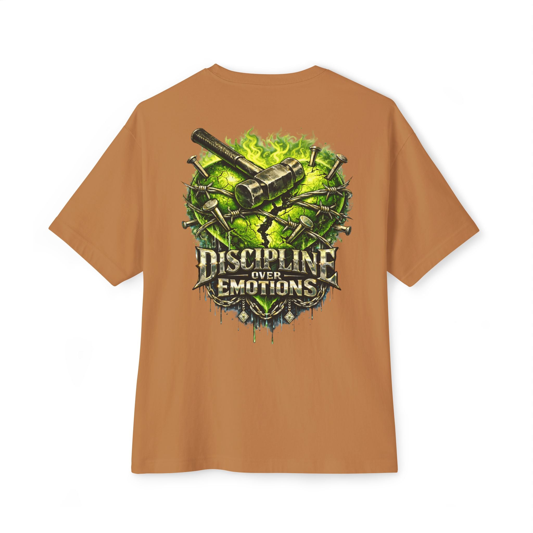Adult *Oversized* Discipline Over Emotions (Back) Graphic Tee (Lime Green Heart) - Zealous For All
