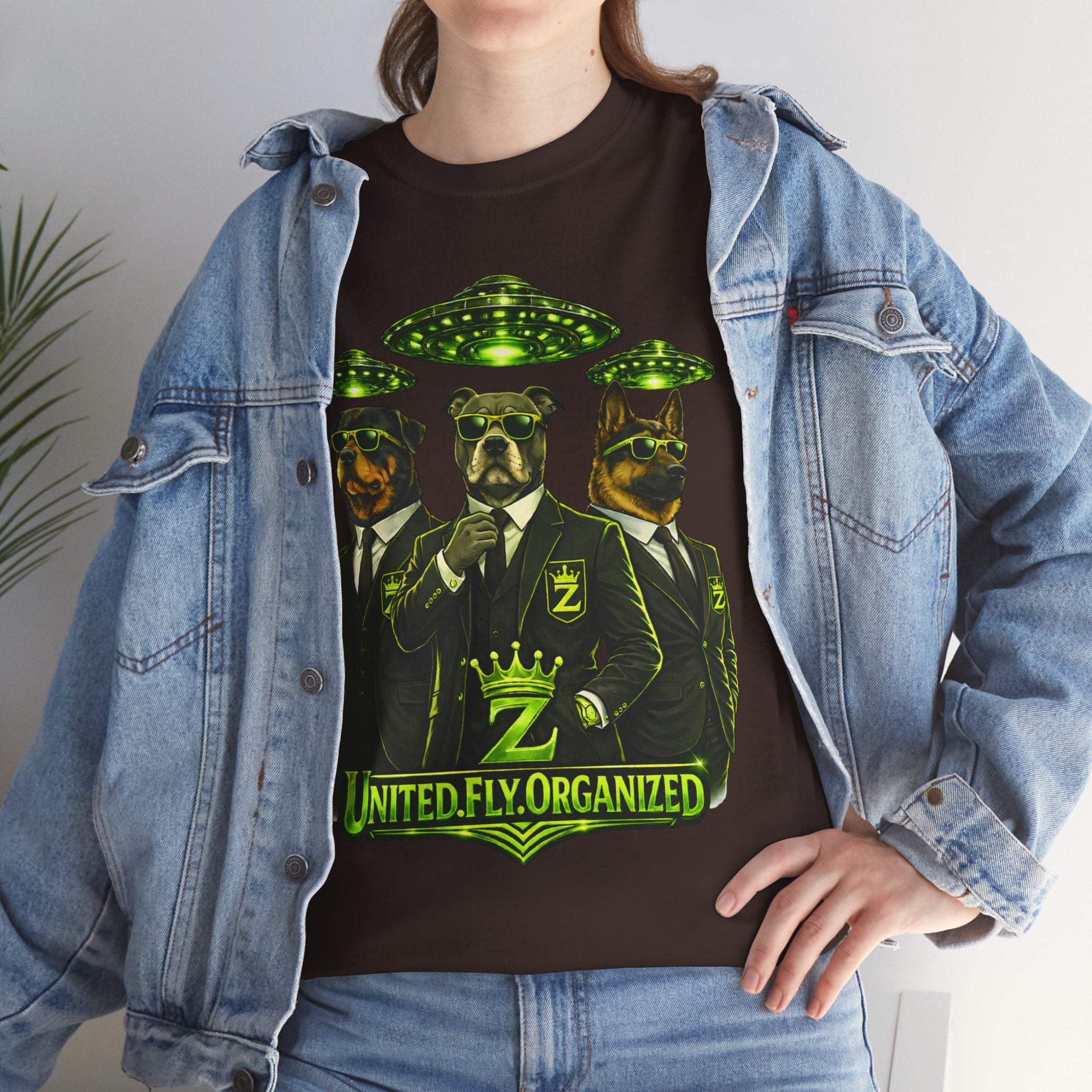 Adult "United. Fly. Organized." Graphic Tee (Lime Green) Printify