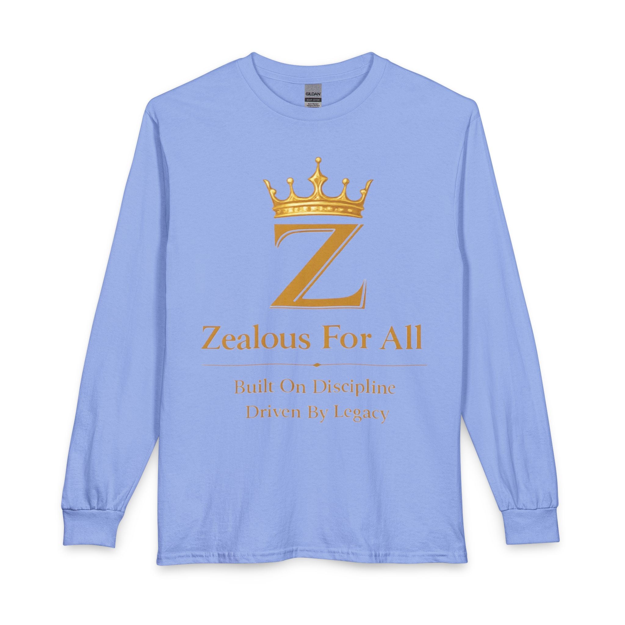 Long Sleeve Shirt — "Zealous For All" Gold Crown Logo, Motivational Athletic Streetwear Printify