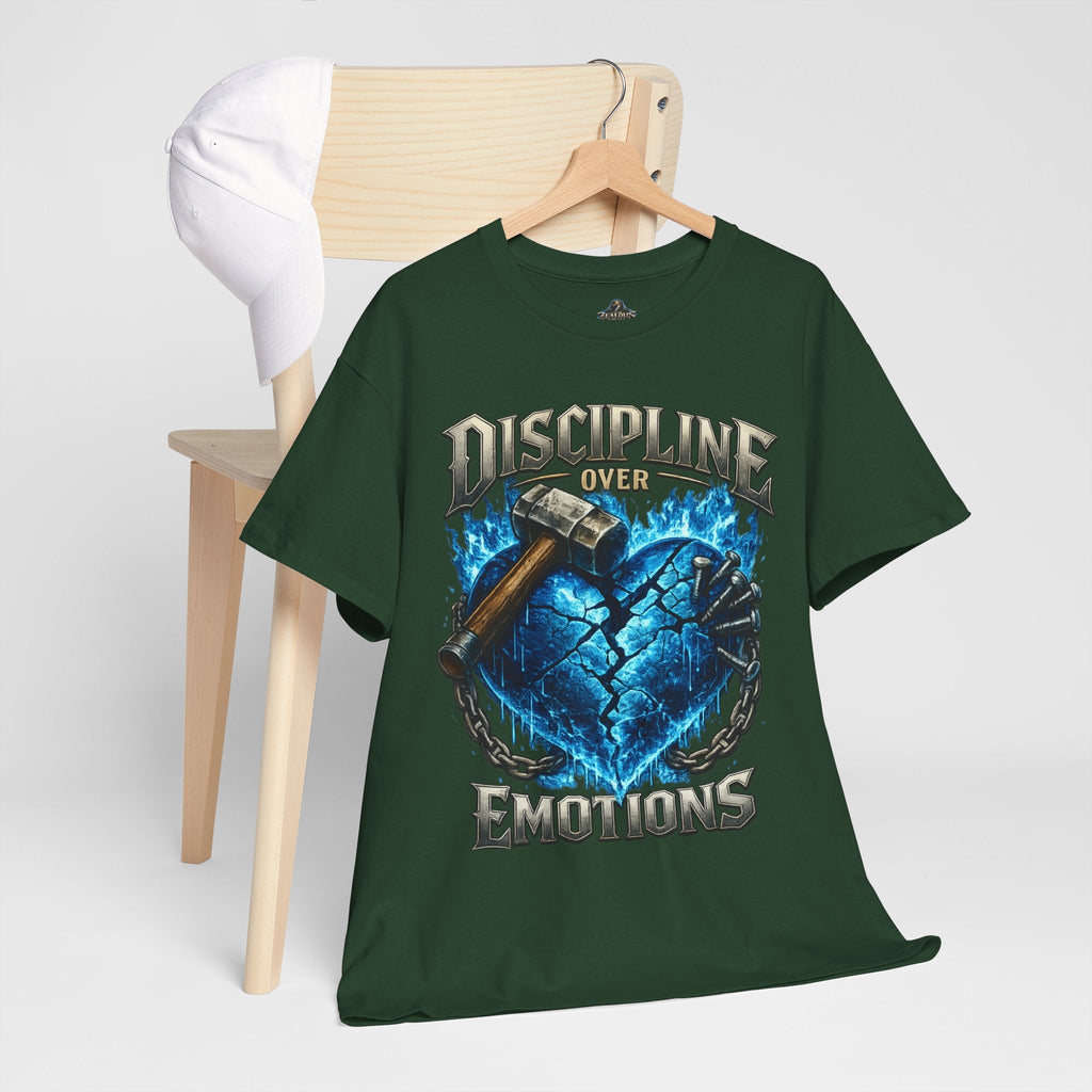 Discipline Over Emotions Graphic T-Shirt (Blue Heart) Printify