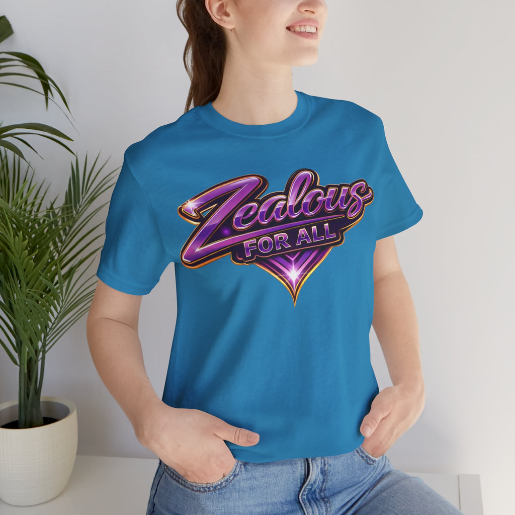CUSTOM Zealous For All Graphic T-Shirt (Purple & Gold Trim Logo)