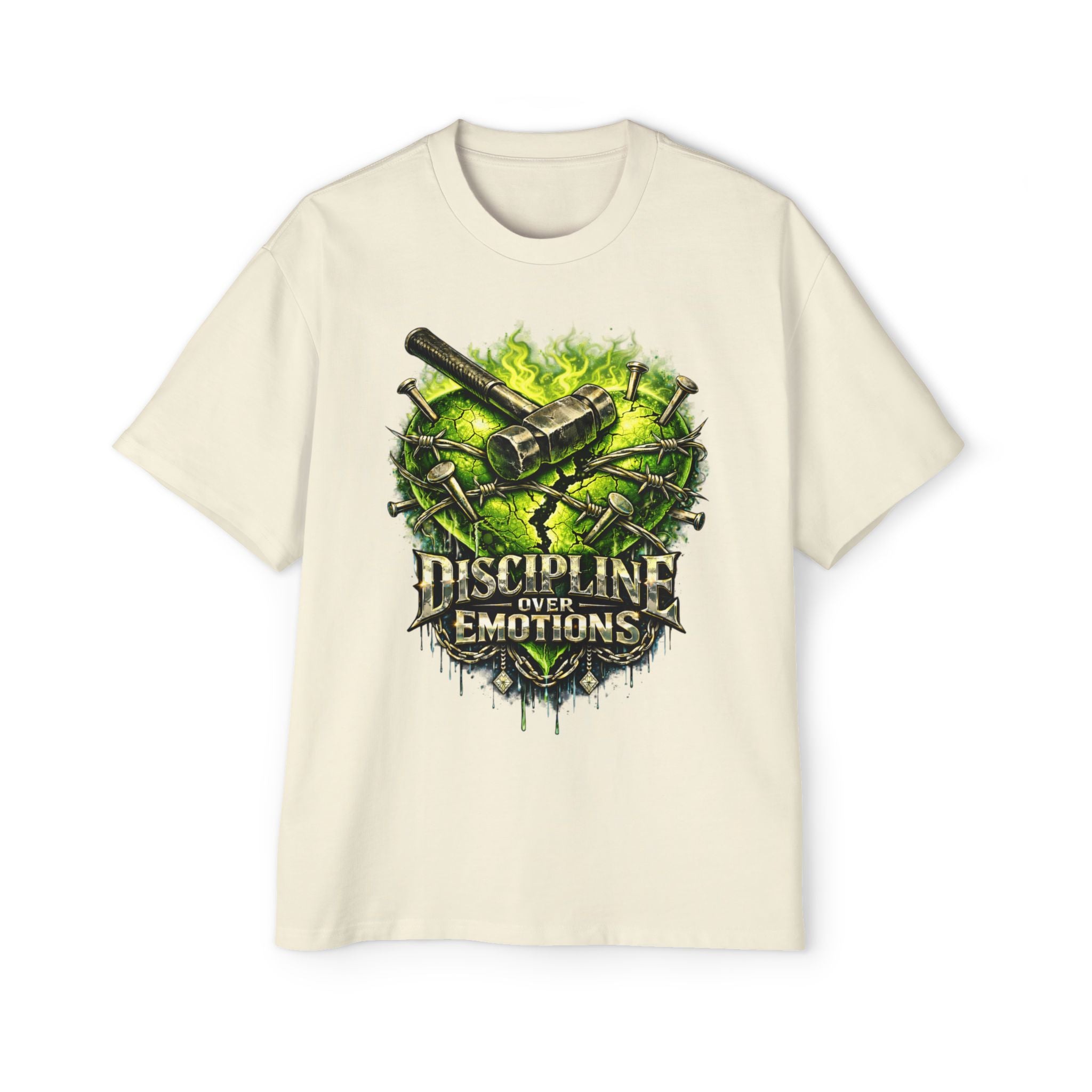 Oversized Discipline Over Emotions Graphic Tee (Green Heart) Printify
