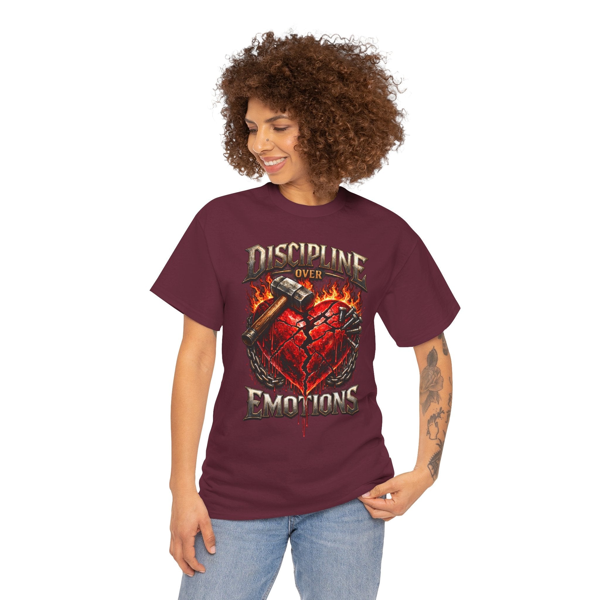 Discipline Over Emotions Graphic T-Shirt (Red Heart) Printify