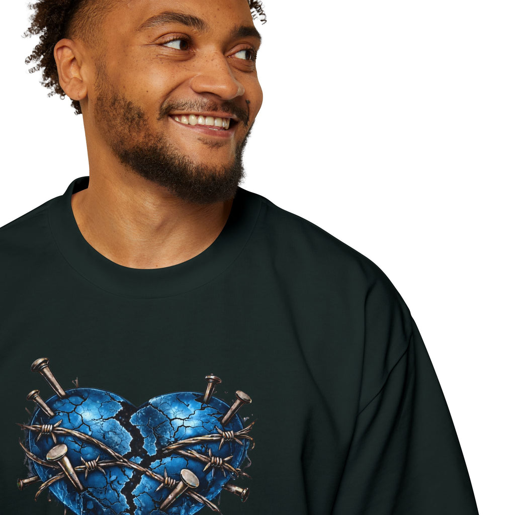 Oversized Discipline Over Emotions (Back) Graphic Tee (Blue Heart) Printify