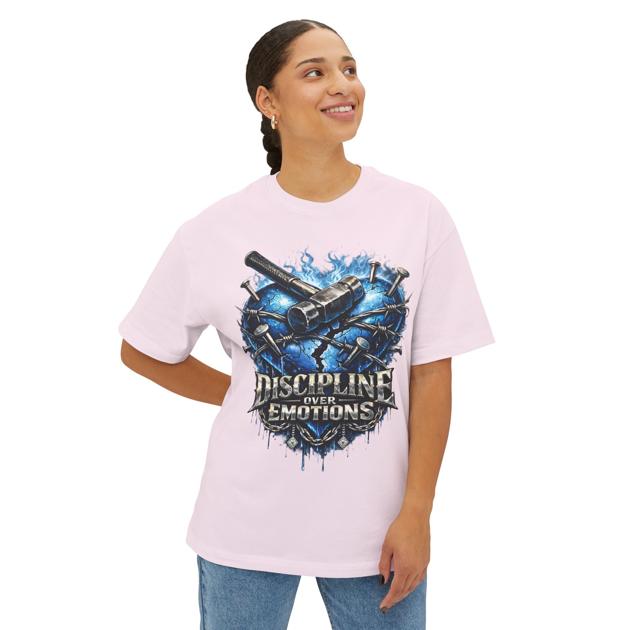 CEO KHI EDITION *Oversized* Discipline Over Emotions Graphic T-Shirt (Blue Heart) Printify