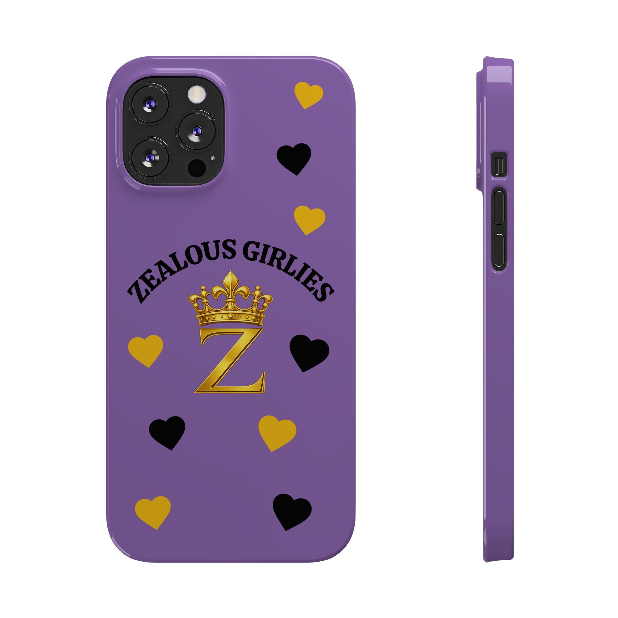 Zealous Girlies 'Z' Crown Slim Phone Case — Purple & Gold Heart Design Printify